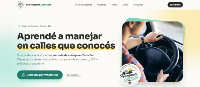 Diseño web de Manejando Libertad — escuela de manejo a domicilio en Zona Sur