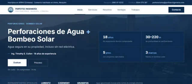 Diseño web de Perfotec Ingeniería — perforaciones de pozos de agua y bombeo solar en Neuquén y Córdoba